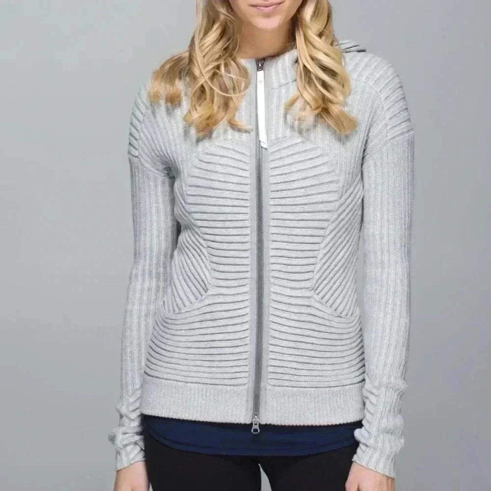 [4/6] Lululemon Embrace Hoodie Knit Heathered  Medium Grey / White